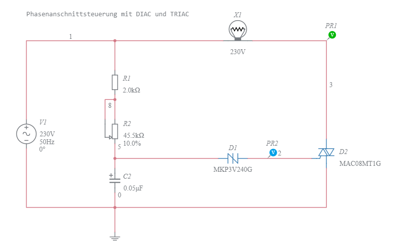 Phasenanschnittsteuerung mit DIAC und TRIAC - Multisim Live