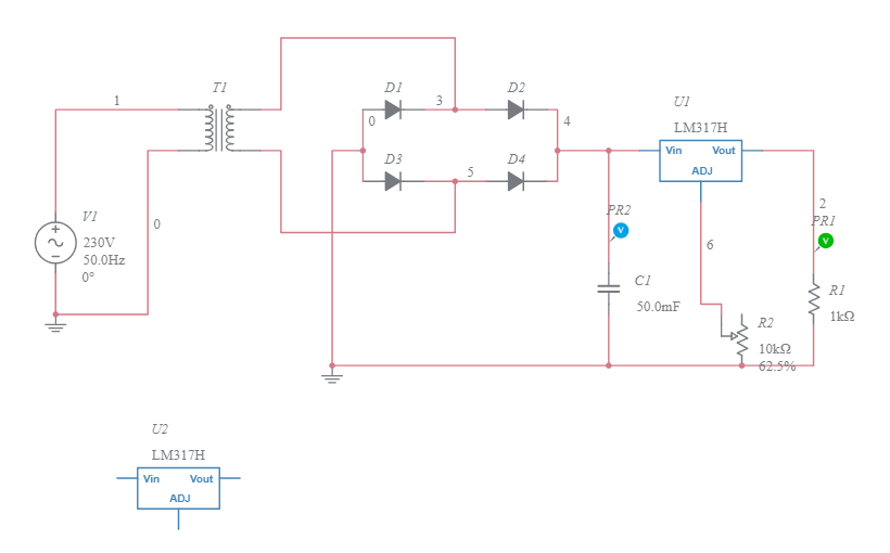 Basic Linear power supply with regulation - Multisim Live