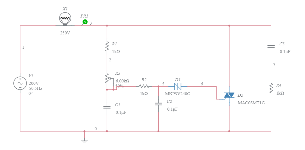 Diac TRiac light dimmer - Multisim Live