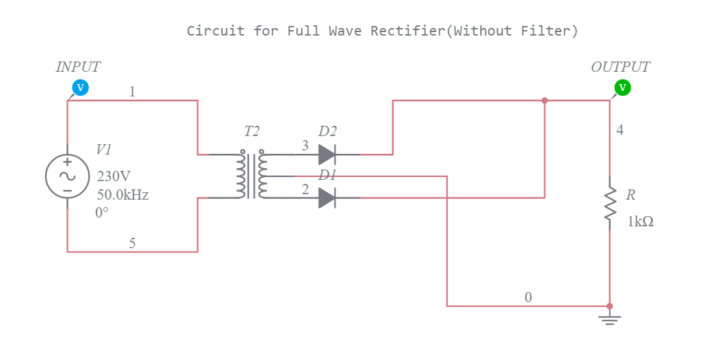 FullWave Rectifier (Without Filter) - Multisim Live