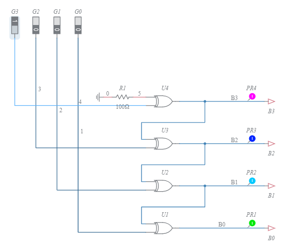 Gray Code To Binary Converter (Two-Input XOR Gates) - Multisim Live