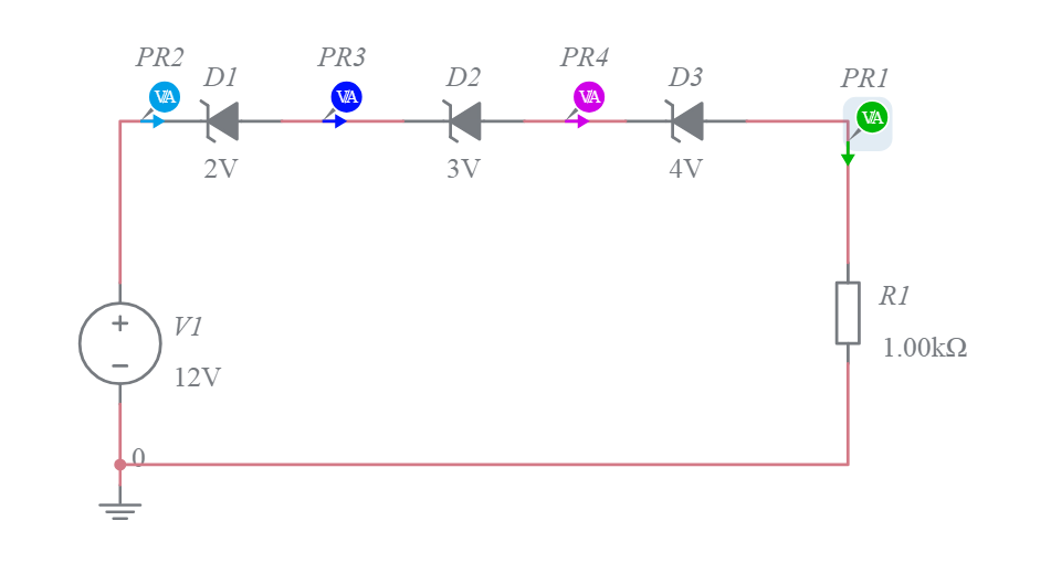 Zener diode cascade Multisim Live