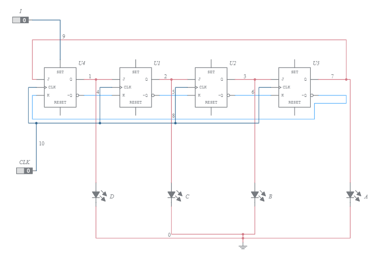 4 BIT synchronous ring counter - Multisim Live