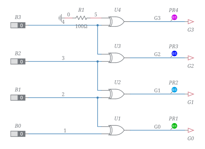 Binary To Gray Code Converter (Two-Input XOR Gates) - Multisim Live