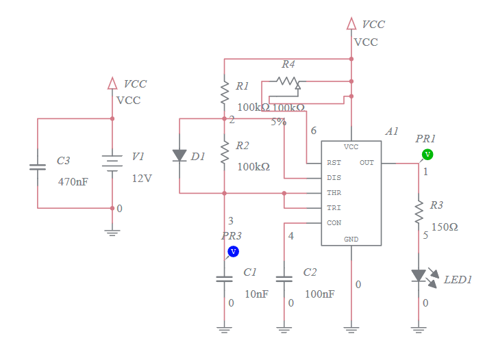 Circuito Oscilador Astable 555 - Multisim Live