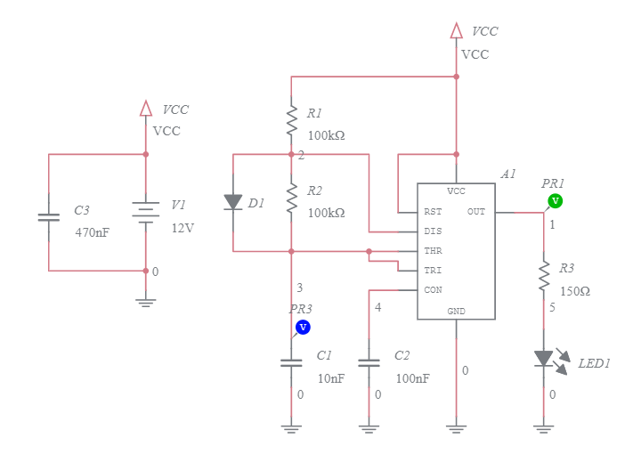 Circuito Oscilador Astable 555 - Multisim Live