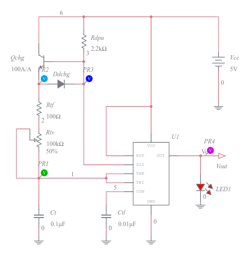 555 Timer Adjustable Frequency, 50% Duty Cycle Astable Multivibrator 