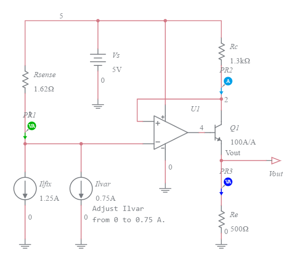 Op-Amp - NPN BJT Current Monitor (Current Sink Load) - Multisim Live