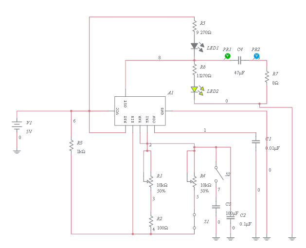 Circuito Oscilador Astable 555 - Multisim Live