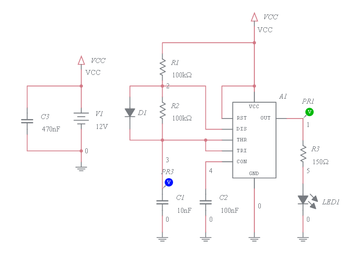 Circuito Oscilador Astable 555 (1) - Multisim Live