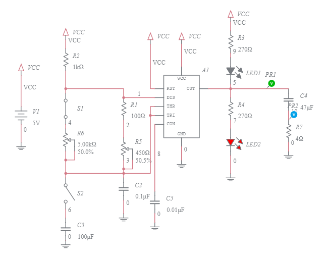 Circuito Oscilador Astable 555 - Multisim Live