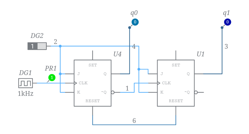 2 bit Asynchronous counter - Multisim Live