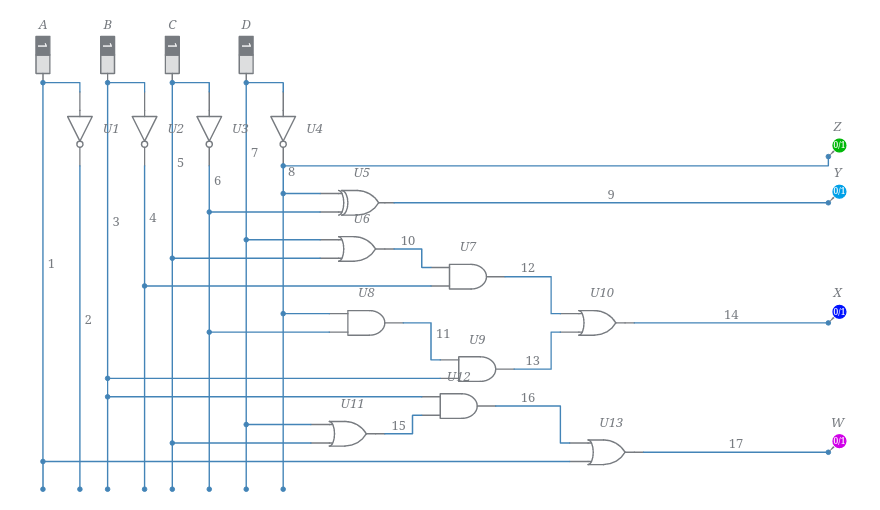 binary to excess 3 converter Multisim Live