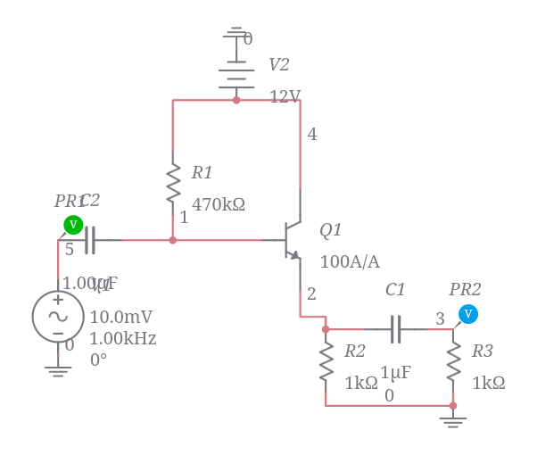 Common Collector Amplifier using fixed bias (1) - Multisim Live