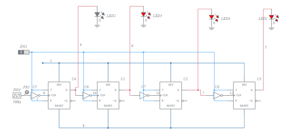 4 bit ripple up counter - Multisim Live