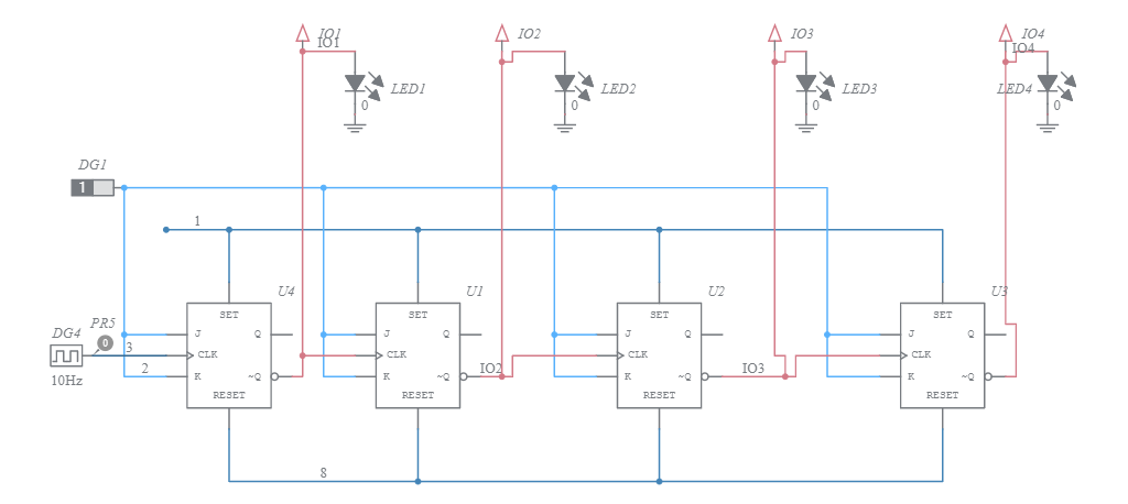 4 bit ripple down counter - Multisim Live