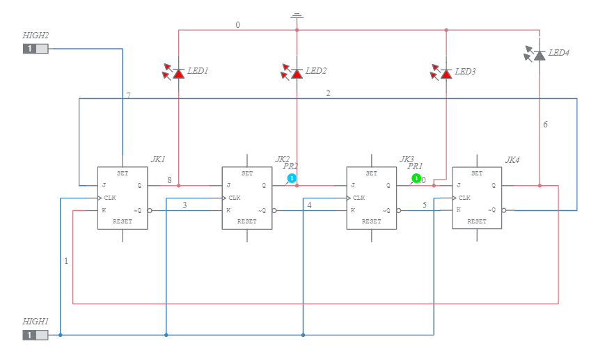 4bit johnson counter(synchronous) - Multisim Live