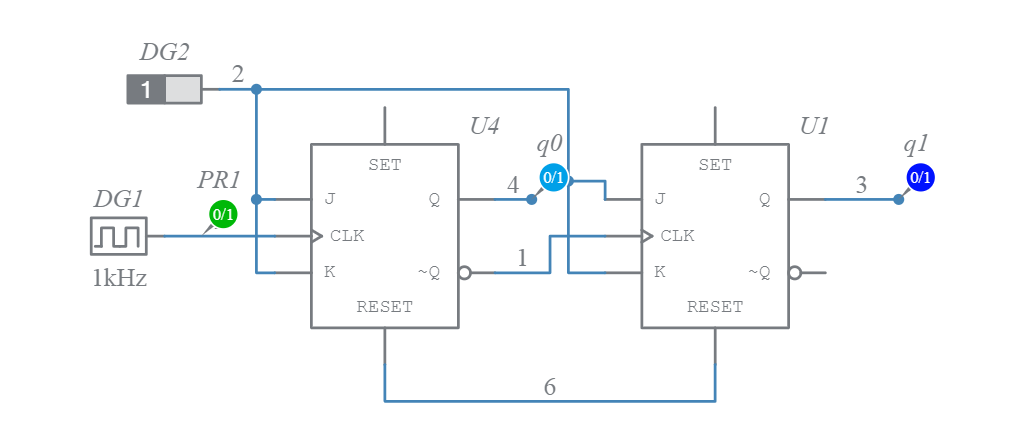 2 bit asynchronous counter - Multisim Live