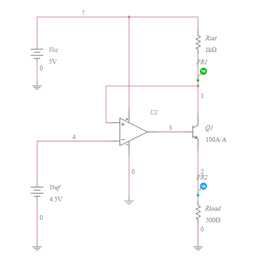 Op-Amp - NPN BJT Current Source - Multisim Live