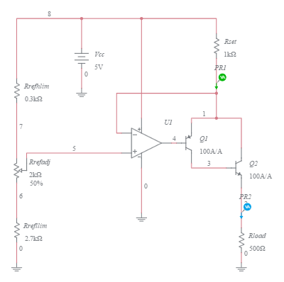 Op-Amp - Current Mirror Voltage To Current Converter - Multisim Live