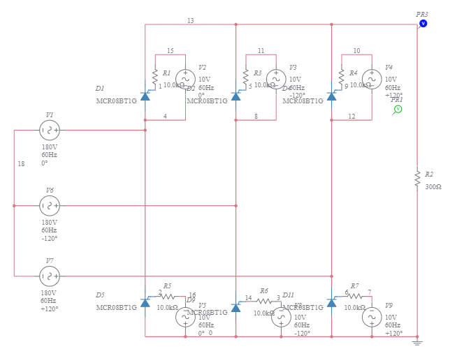 Retificador Trifásico Controlado Onda Completa - Multisim Live