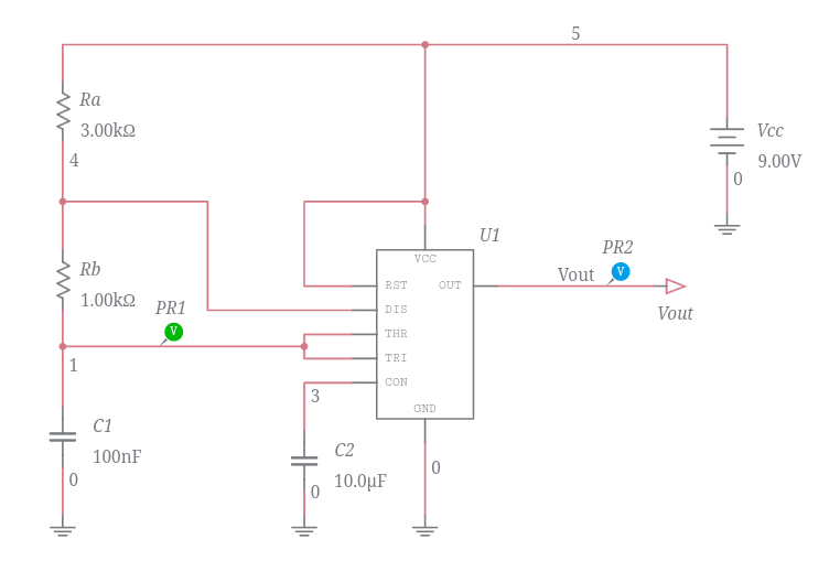 555timer as a multivibrator - Multisim Live