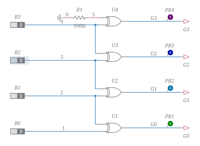 Binary To Gray Code Converter Two Input 4 Xor Gates Multisim Live