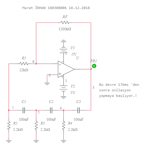 Faz kaymalı RC Osillator RC Phase Shift Oscillator - Multisim Live