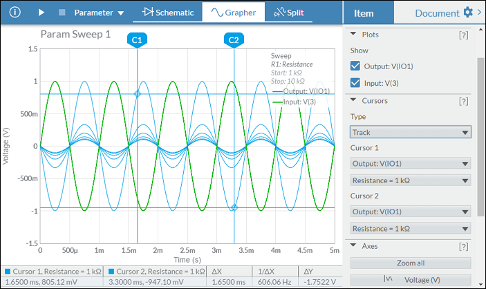 parameter sweep tracking cursor